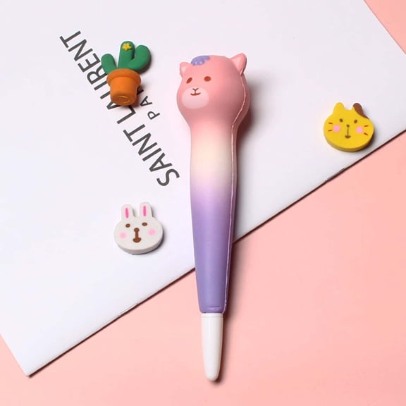 Gcvizuso Cute Squeeze Gel Pen, Soft Decompression Calligraphy Pen, Exchangeable Elastic Tip, Stress Relief Writing Tool