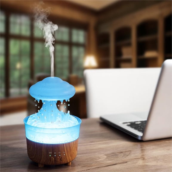 Gcvizuso Essential Oil Diffuser, Aroma Diffuser, Colorful Raindrops, Rain Clouds, Humidifiers, Household Tabletops, Bedrooms, And Wood Grain Aromatherapy Machines