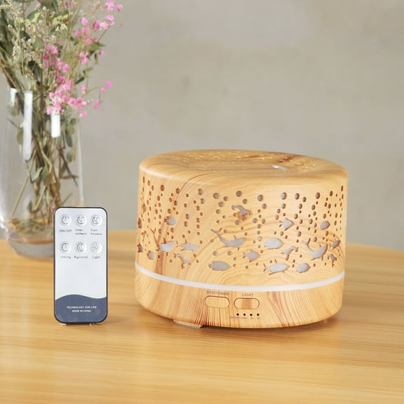 Gcvizuso Essential Oil Diffuser, Aroma Diffuser, Remote Control Large Capacity Household 500ml Wood Grain Aroma Diffuser