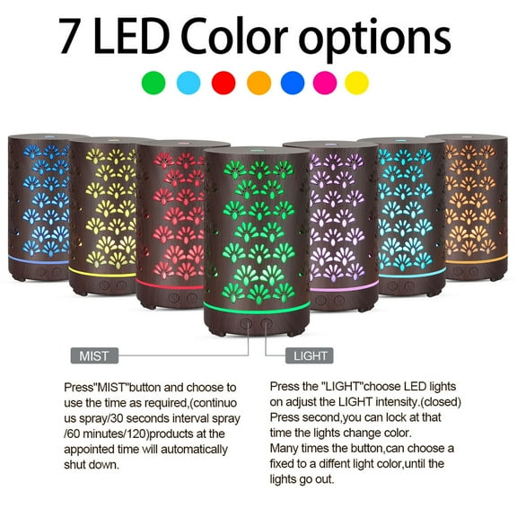 Gcvizuso Essential Oil Diffuser, Aroma Diffuser, Wood Grain Aroma Diffuser 200ml Colorful Night Light Atomizing Humidifier