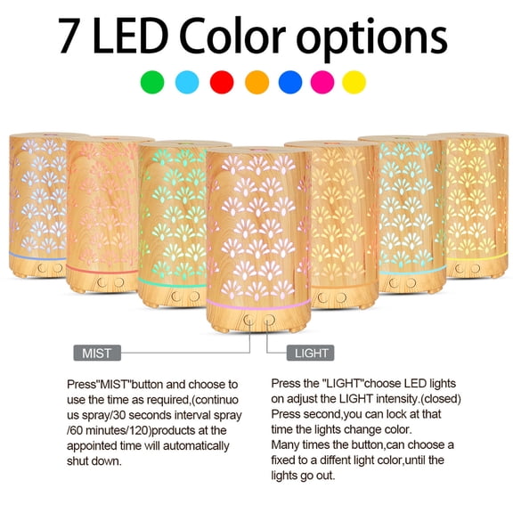 Gcvizuso Essential Oil Diffuser, Aroma Diffuser, Wood Grain Aroma Diffuser 200ml Colorful Night Light Atomizing Humidifier