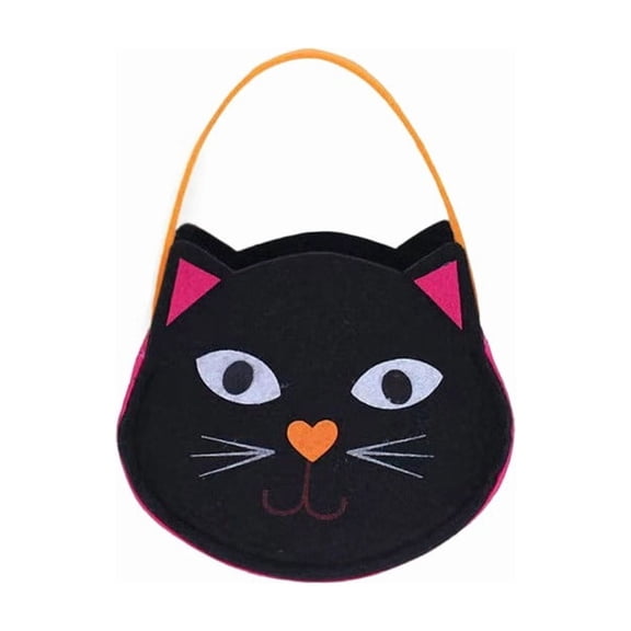 Gcvizuso Halloween Candy Bag, Reusable Trick or Treat Tote with Festive Character Design for Party Supplies, Black Cat