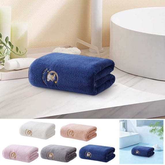 Gcvizuso Home Water Absorbing Quick Drying Towel, Embroidered Non-Shedding Soft Bath Towel for Daily Use