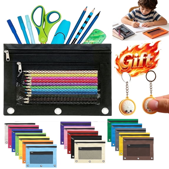 Gcvizuso Pencil Pouch for 3 Ring Binder, Pencil Case with Zipper, Back to School Supplies Office