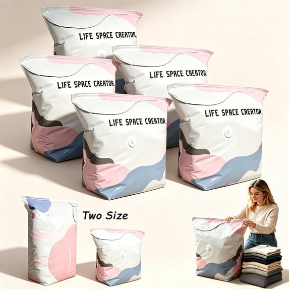 Gcvizuso 5Pcs Vacuum Storage Bags, Space-Saving 3D Vacuum Storage Bags, Heavy-Duty Large Capacity Pump-Free 3-Sec Fast Compression Bag with Press & Seal for Clothes, Blankets(5 Medium size)