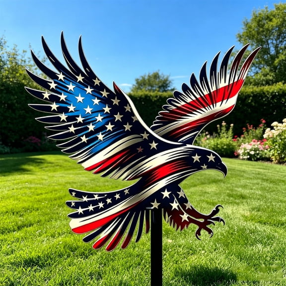 Gcvizuso Wrought Iron Decorations, Independence Day Eagle Ornament for Lawn and Garden Art Craft