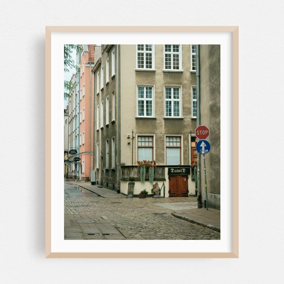 Gdańsk Streets 02 - Gdańsk Pomorskie Poland Photography Street Photography Architecture City Vintage Scenic Travel Poster Oak Framed Wall Art Print 11 x 14 inches
