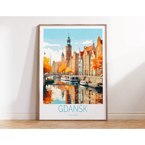 Gdansk Poland Travel Poster City Scenery Wall Art, Unframed Paper Print Size 8x12