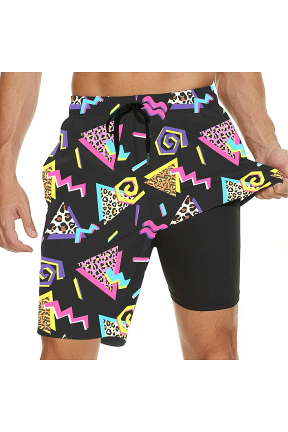 Swim Trunks for Men with Compression Lining Swim Shorts 80s 90s Clothes Swimsuit
