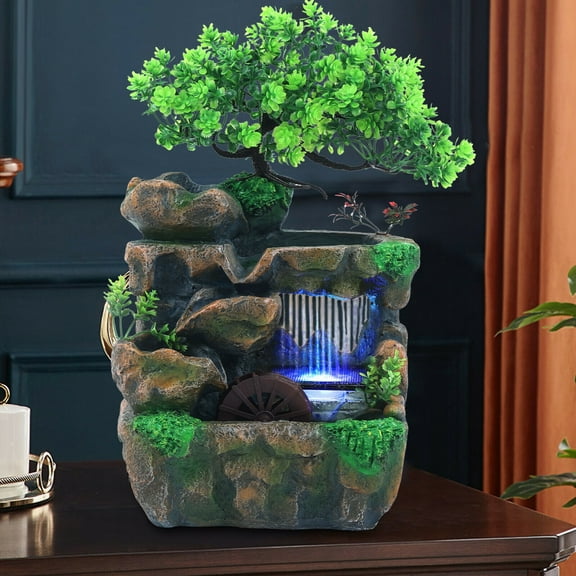 Gdrasuya10 Indoor Mini Rock Water Fountain with LED Light, Resin Multicolor, 7.09" x 5.91" x 11.81"