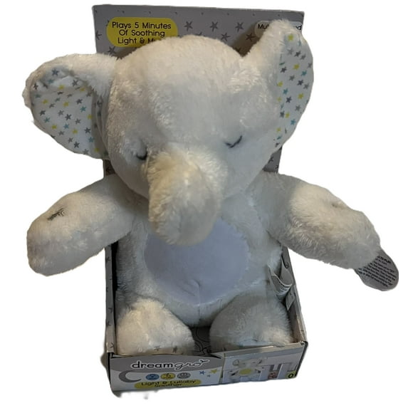 Dreamgro Soothing Lullaby White Noise Sound Machine Elephant with Light & Music, White