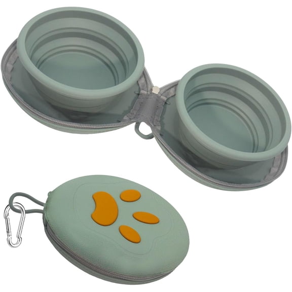 Gdsun 2‑in‑1 Collapsible Dog Travel Bowl, Portable Silicone Carabiner for Food & Water, Folds Flat for Compact Storage, Ideal for Pet Travel, Camping, Hiking & Daily Walks