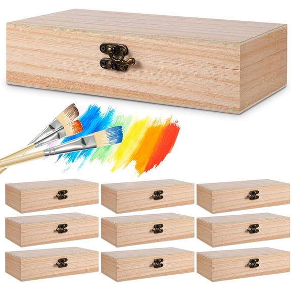 Gdvsclr 10 Pcs Unfinished Wooden Boxes with Hinged Lids (8x4x2"),Large Unpainted Wood Storage Containers for DIY Crafts, Jewelry