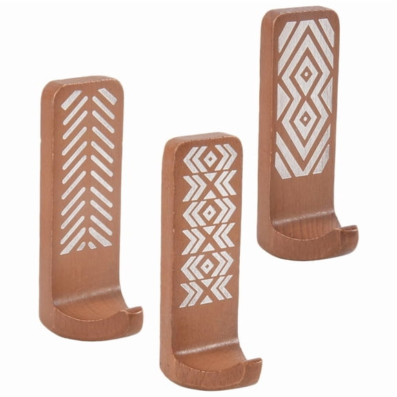 Gdvsclr 3 Pack Non-Destructive Wood Wall Hooks - Adhesive Wall Hooks - Boho Decorative Wall Hooks
