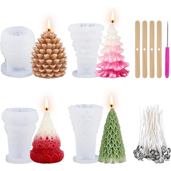 Gdvsclr 4PCS Christmas Silicone Molds Christmas Tree Pine Cone Silicone Mold for Candle Making, DIY Xmas Handmade Candle Making
