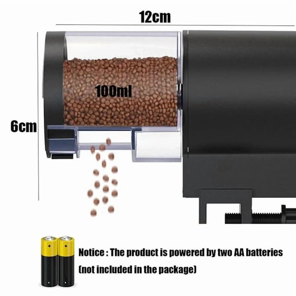 Gdvsclr Fish Feeder 100ml -Digital Programmable Aquarium Food Dispenser with Timer, IP66 Waterproof for Pond/Turtle Tanks