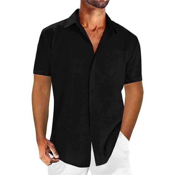 Gdvsclr Men'S Shirts Short Sleeve Button Down Shirt Fashion Casual Summer Beach Shirts Black XL