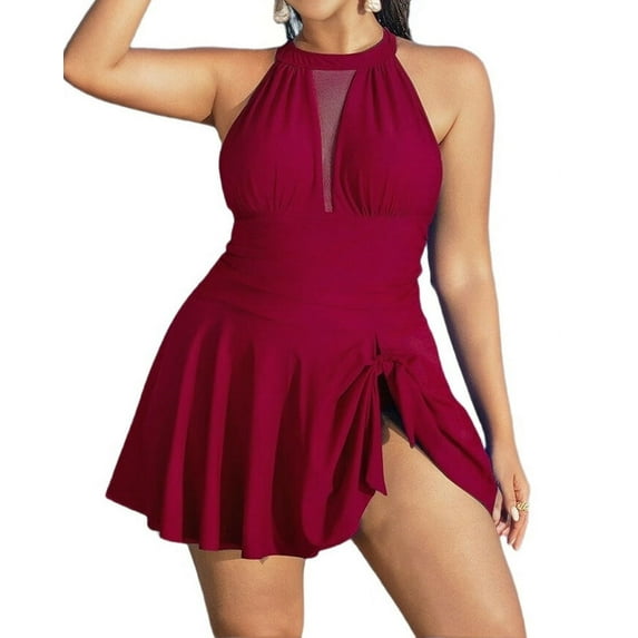 Gdvsclr Plus Size Tummy Control Swimwear Oversized Vintage Classic Bathing Suit Woman Breathable Swim Suits Claret XXXL