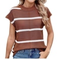 thumbnail image 1 of Gdvsclr Women Cap Sleeve Tank Tops Striped Crew Neck Casual Loose Fit Spring Summer Pullover Knit Sweater Vest Caramel White S, 1 of 7