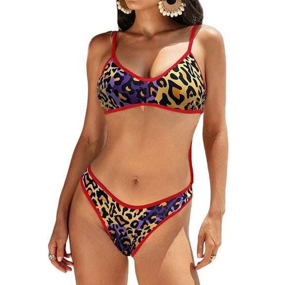 Mawalde Women'S Bikini Sets Scoop Neck Padded 2 Piece Swimsuits High Cut Low Rise Cheeky Bathing Suit  Leopard Pattern L