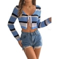 thumbnail image 1 of Gdvsclr Women'S Tie Front Tops Bell Long Sleeve Knit Crochet Cardigan Crop Top Blue XL, 1 of 5