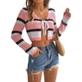 thumbnail image 1 of Gdvsclr Women'S Tie Front Tops Bell Long Sleeve Knit Crochet Cardigan Crop Top Pink S, 1 of 5