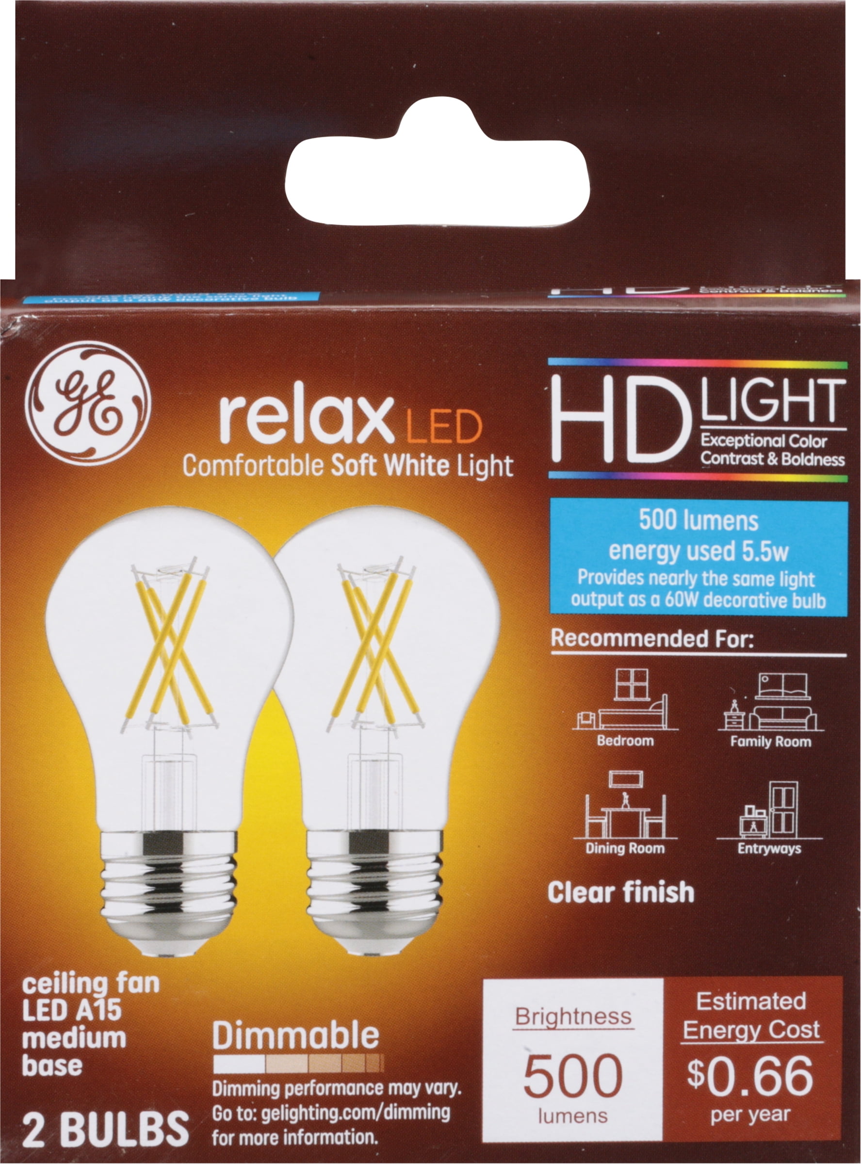 60-Watt Equivalent A15 Ultra Definition Dimmable Clear Glass E26 LED Light  Bulb Soft White with Warm Glow 2700K (2-Pack)