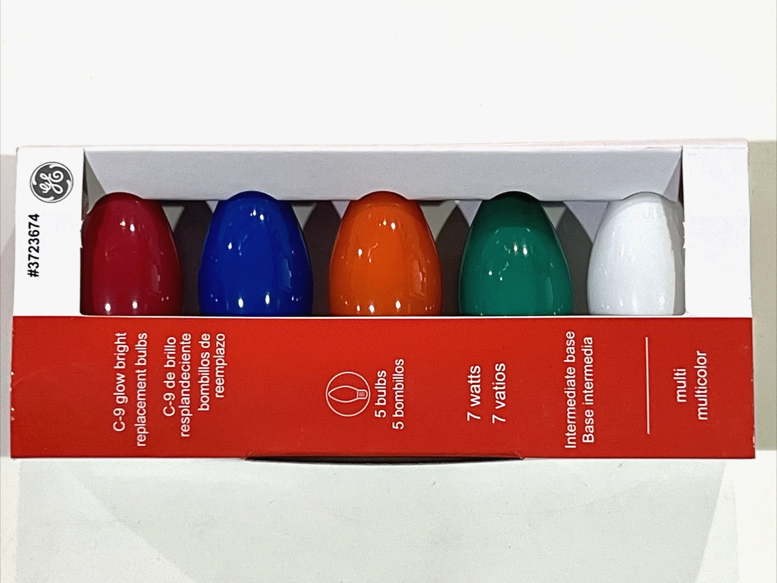 Ge C9 Glow Bright Replacement Bulbs 5 Bulbs Multicolor 7 Watts New Christmas