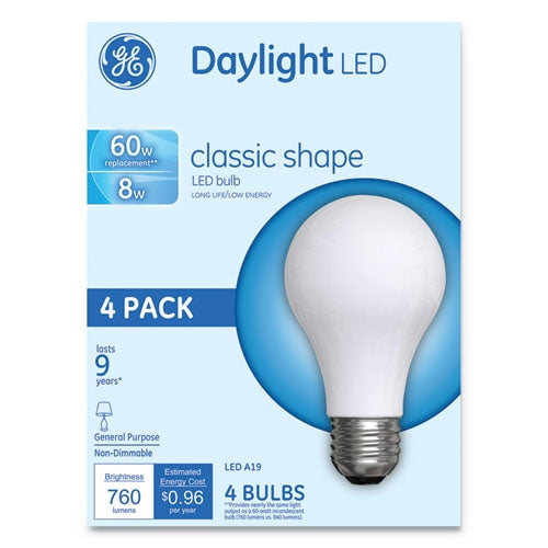 Classic LED Non-Dim A19 Light Bulb, 8 W, Daylight, 4/Pack Classic LED Non-Dim A19 Light Bulb, 8 W, Daylight, 4/Pack