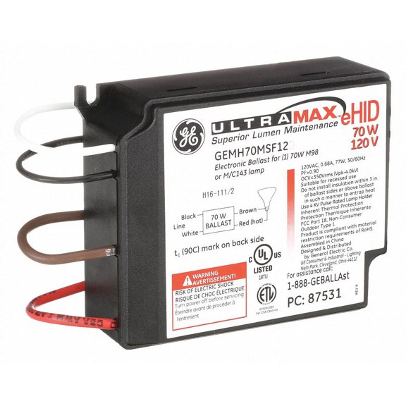 Ge Current HID Ballast,Pulse Start,MH Bulb,70W HAWA GEMH-70-MSF-120