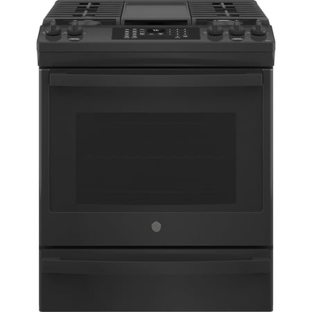 GE - 5.6 Cu. Ft. Slide-In Gas Convection Range with Self-Steam Cleaning, Built-In Wi-Fi, and No-Preheat Air Fry - Black on black