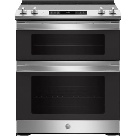 GE - 6.6 Cu. Ft. Slide-In Double Oven Electric True Convection Range with Self-Steam Cleaning and No-Preheat Air Fry - Stainless steel