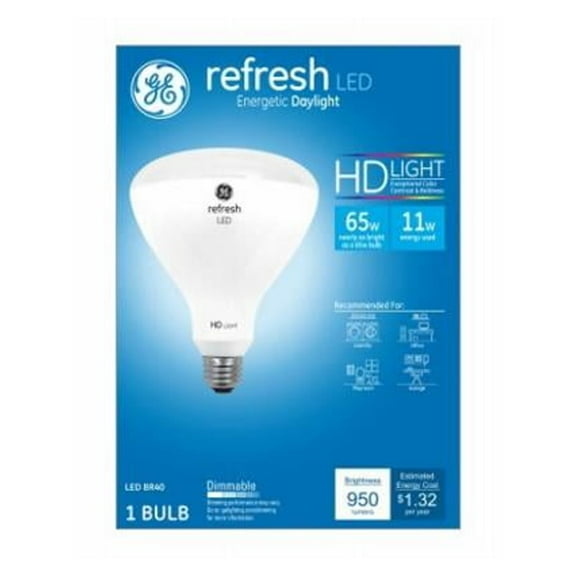 Ge Lighting 11 Watt E26 Br40 Daylight Led Dimmable Refresh Reflector Light Bulb