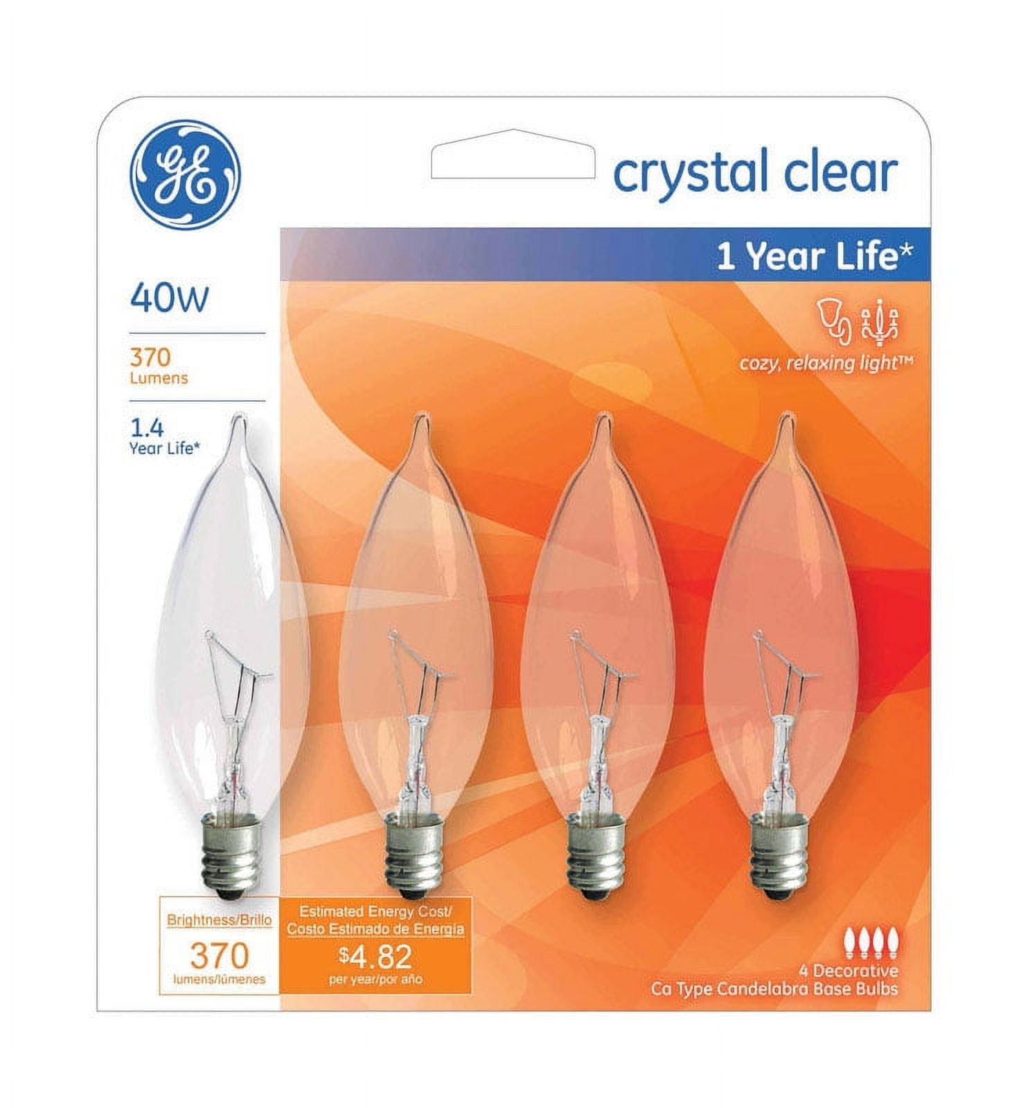 GE Decorative Light Bulb, 40 Watt Clear Bent Tip, Candelabra Base E12