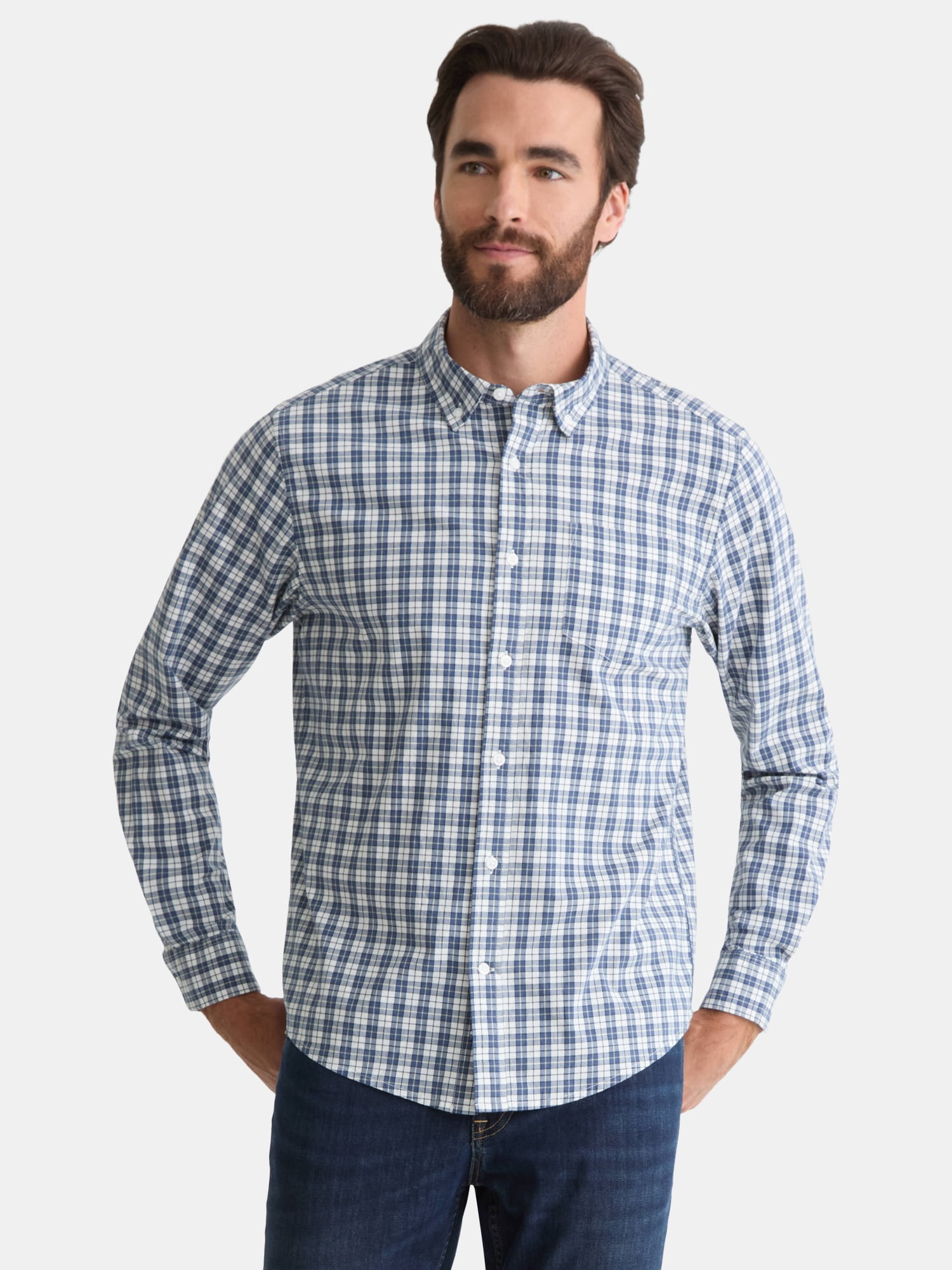 George Men's & Big Men's Classic Fit Poplin Shirt with Long Sleeves, Sizes S-3XL