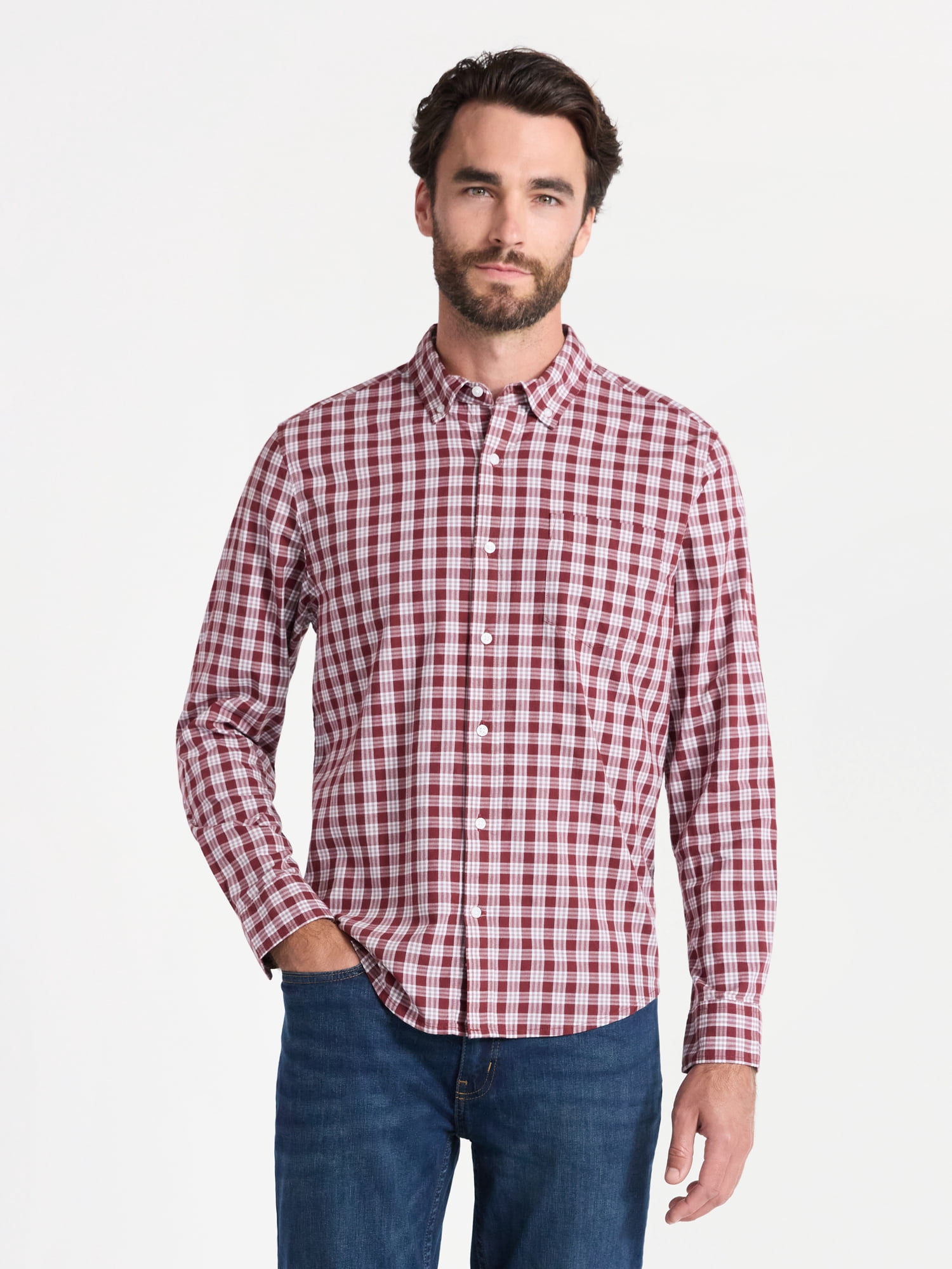 George Men's & Big Men's Classic Fit Poplin Shirt with Long Sleeves, Sizes S-3XL