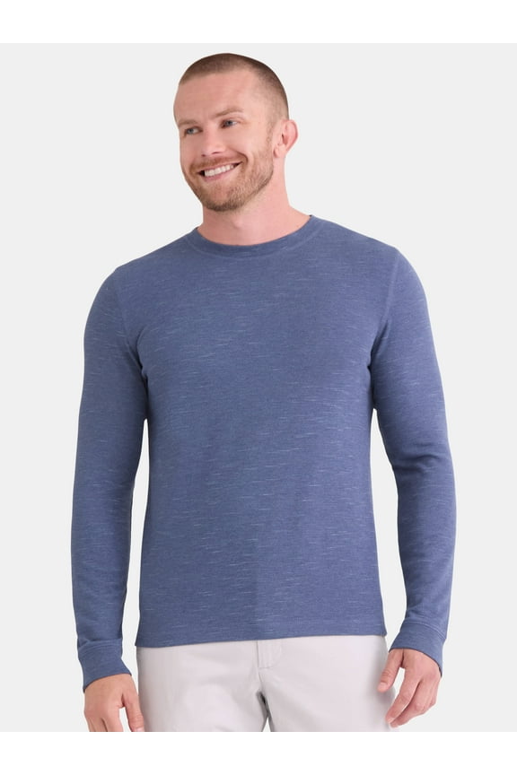 Men's and Big Men's Slub Texture Thermal Shirt with Long Sleeves, Sizes XS-3XL
