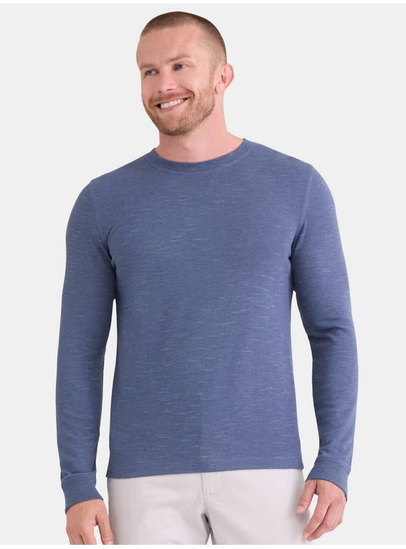 Men's and Big Men's Slub Texture Thermal Shirt with Long Sleeves, Sizes XS-3XL