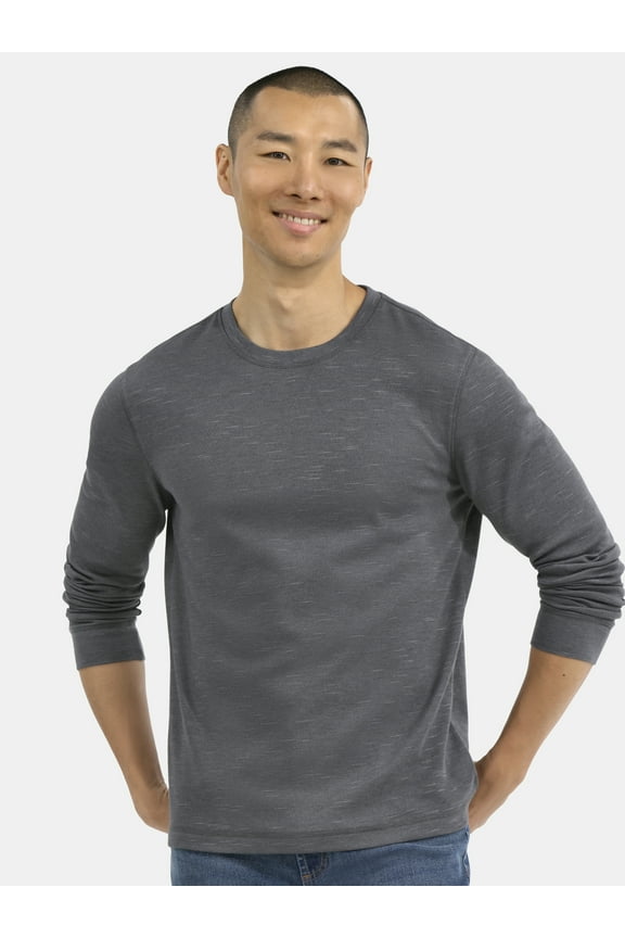 Men's and Big Men's Slub Texture Thermal Shirt with Long Sleeves, Sizes XS-3XL