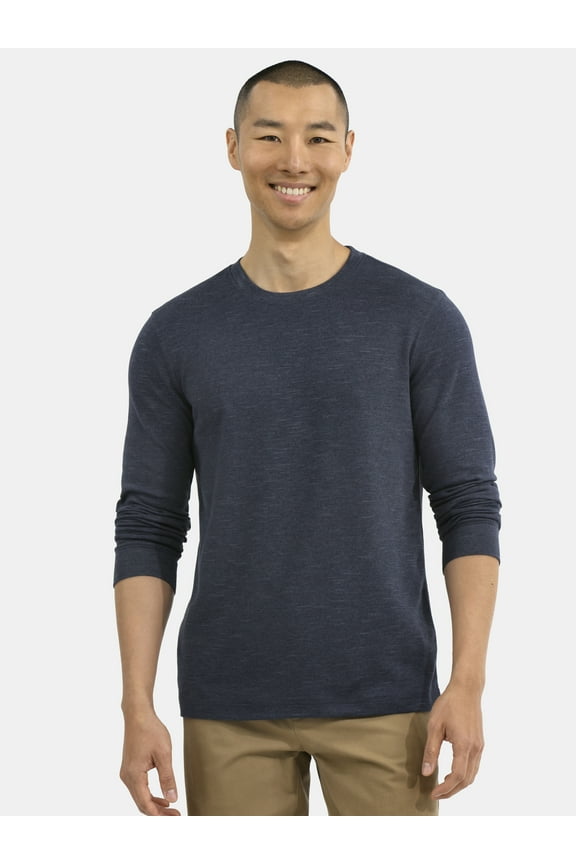 Men's and Big Men's Slub Texture Thermal Shirt with Long Sleeves, Sizes XS-3XL