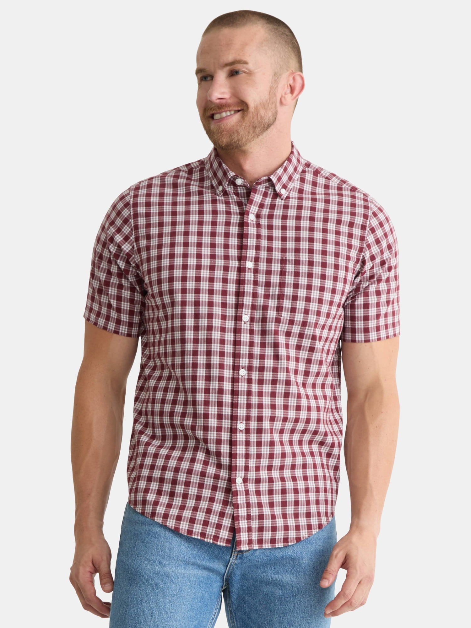 George Men's & Big Men's Classic Fit Short Sleeve Button-Up Poplin Shirt, Sizes S-3XL
