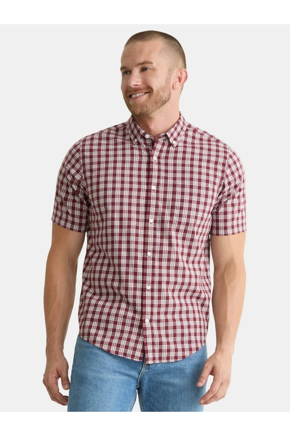 Men's & Big Men's Button-Up Poplin Shirt with Short Sleeves, Sizes S-3XL