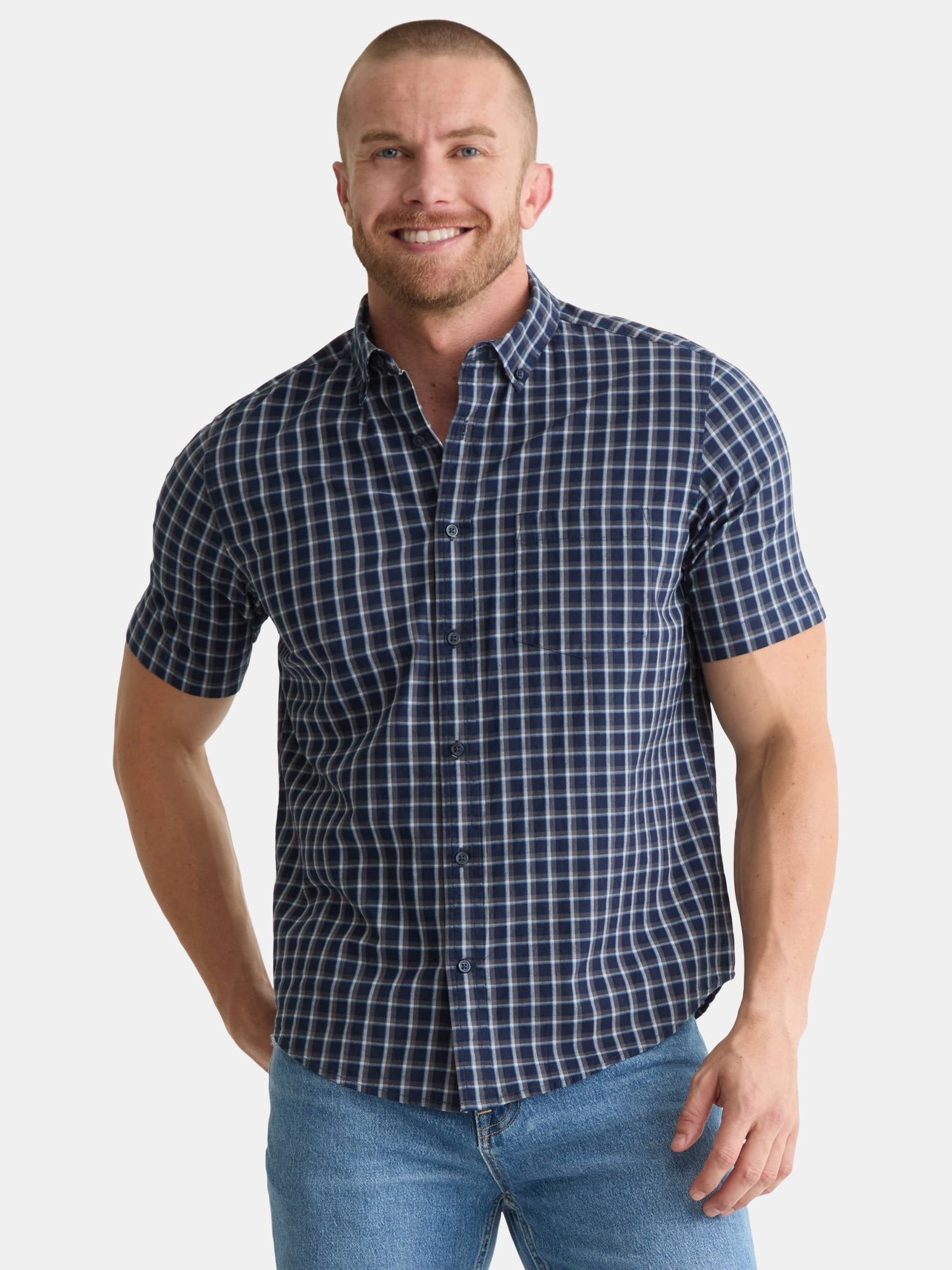 George Men's & Big Men's Classic Fit Short Sleeve Button-Up Poplin Shirt, Sizes S-3XL