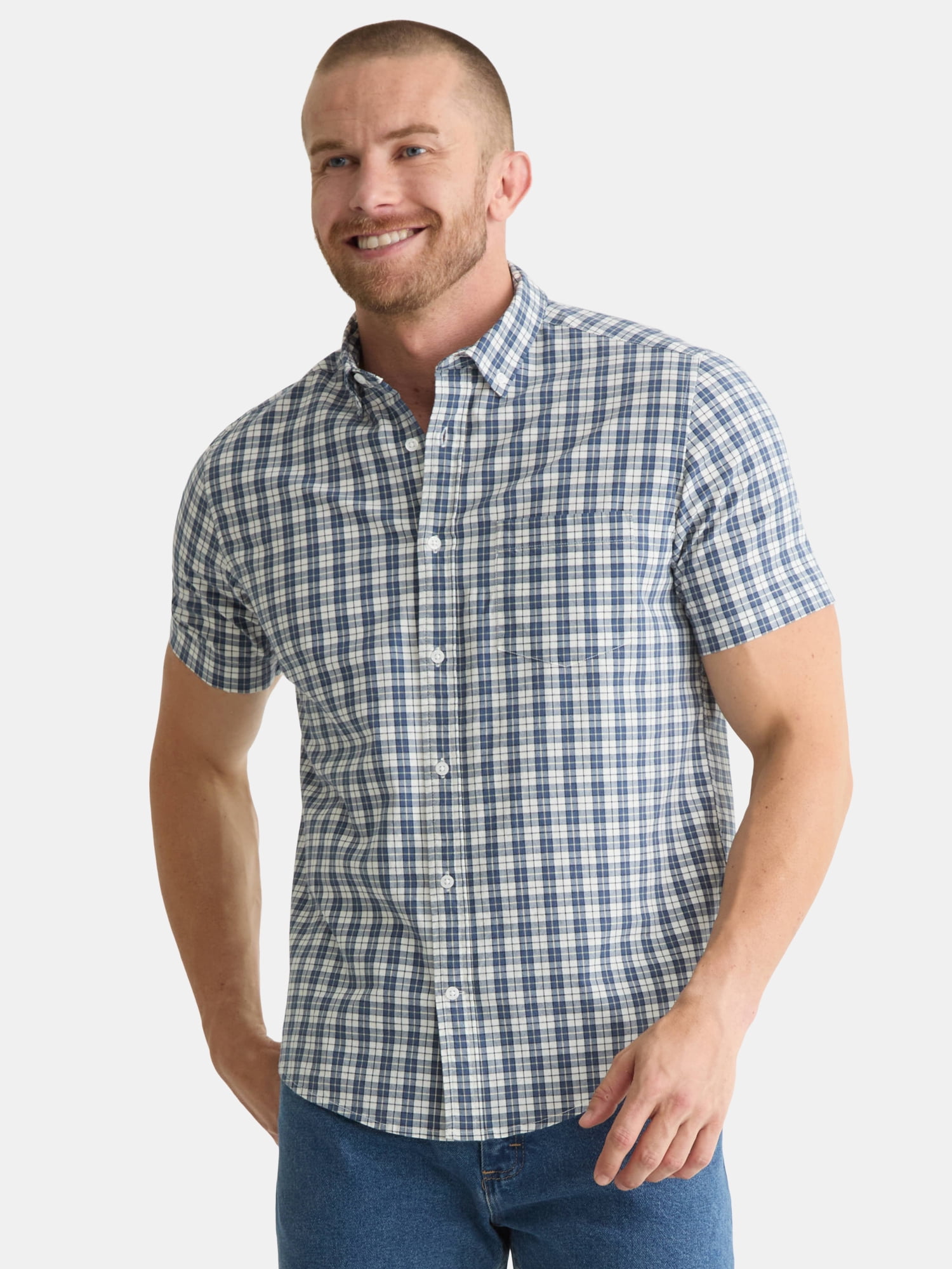 George Men's & Big Men's Classic Fit Short Sleeve Button-Up Poplin Shirt, Sizes S-3XL