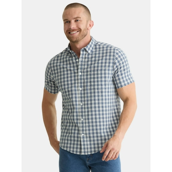 George Men's & Big Men's Button-Up Poplin Shirt with Short Sleeves, Sizes S-3XL