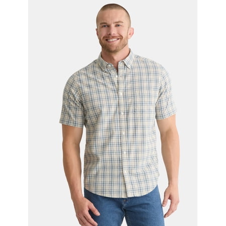 George Men's & Big Men's Classic Fit Short Sleeve Button-Up Poplin Shirt, Sizes S-3XL
