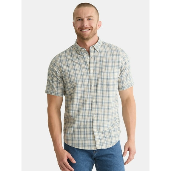 Geroge Men's and Big Men’s Poplin Button Front Collared Shirt, Sizes S-3XL