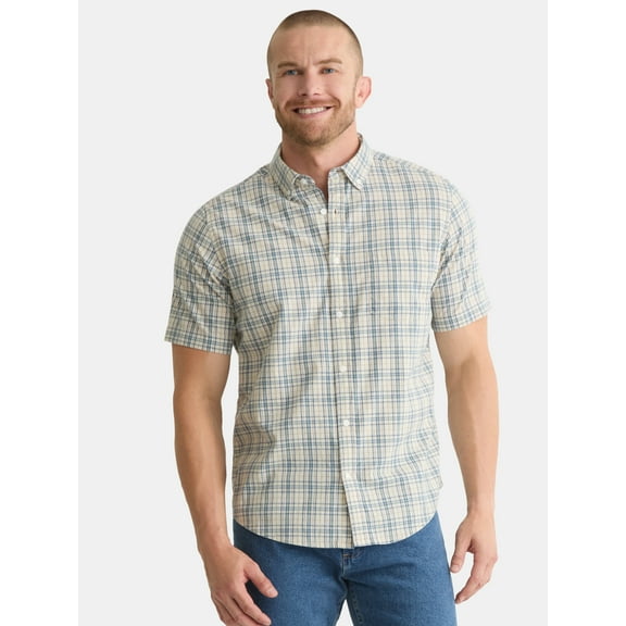 George Men's & Big Men's Button-Up Poplin Shirt with Short Sleeves, Sizes S-3XL