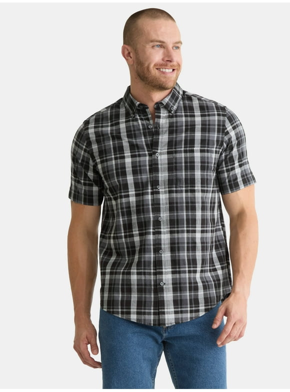 Men's & Big Men's Button-Up Poplin Shirt with Short Sleeves, Sizes S-3XL