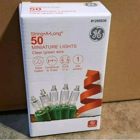 Ge String A Long 50 Clear Mini Lights With Green Wire Cord Christmas 10.2Ft Long